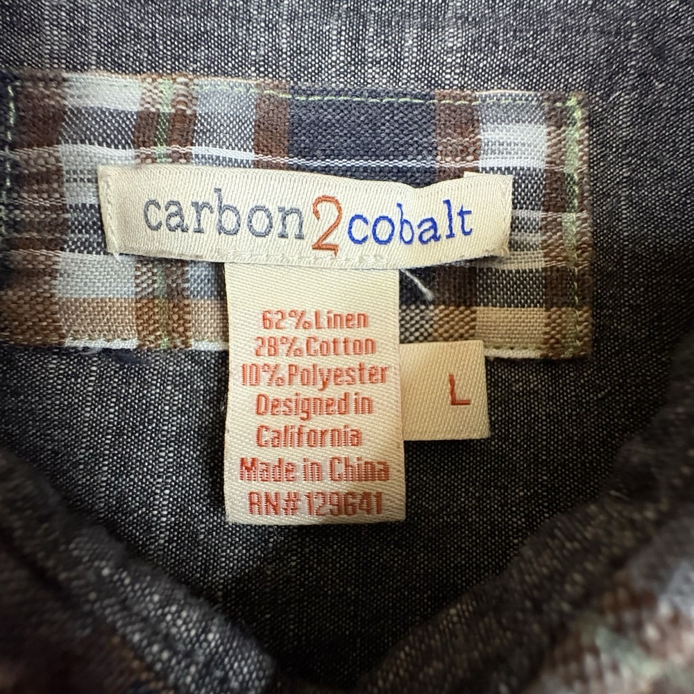 Carbon2Cobalt‎ Men's L Brown & Blue Plaid Linen Blend LS Button Up SEE DESC - Picture 3 of 14